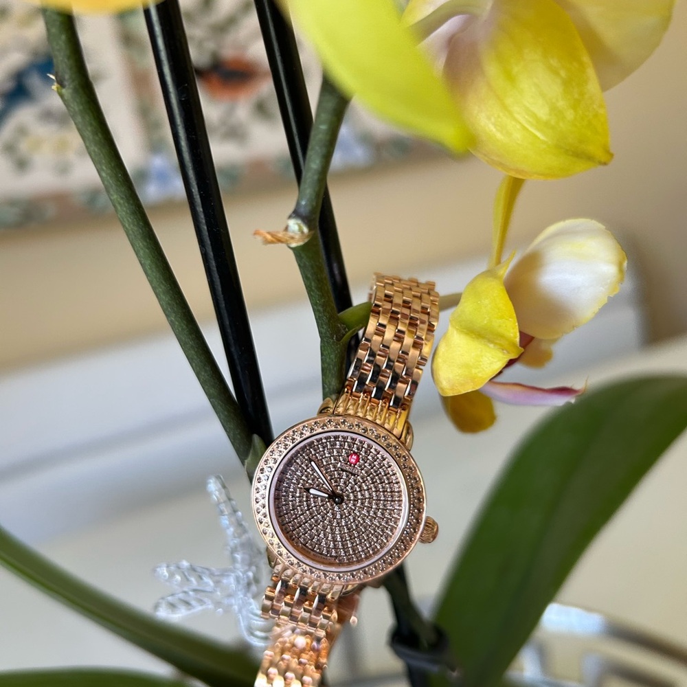 Elegant Rose Gold Michele Watch with Crystal Face